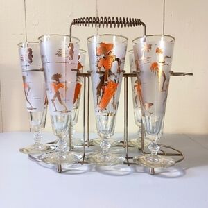 Vintage Libbey Glass Company Calypso Caribbean Cruise Set of7  Pilsner Glasses